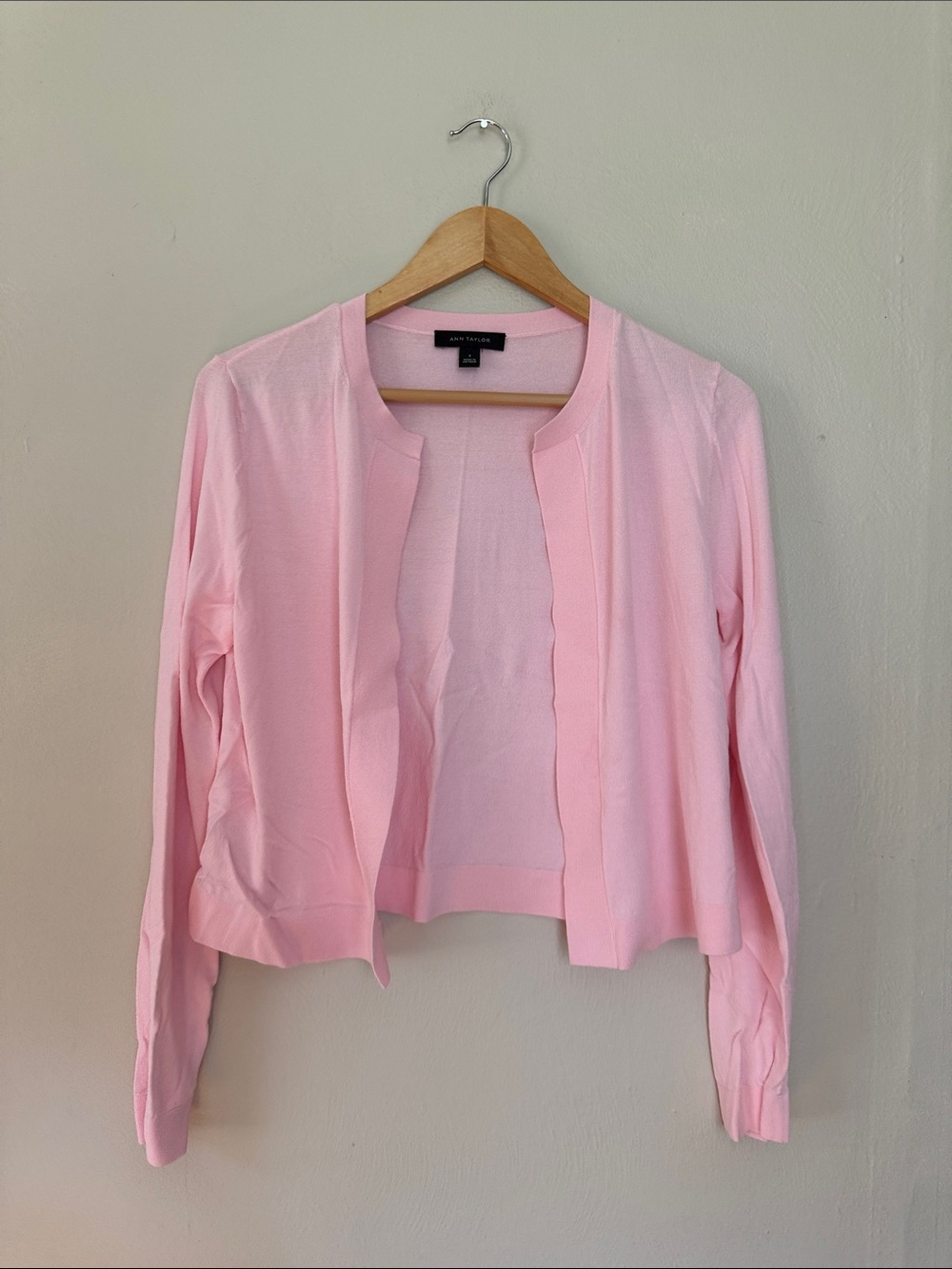Ann Taylor Light Pink Open-Front Cardigan small